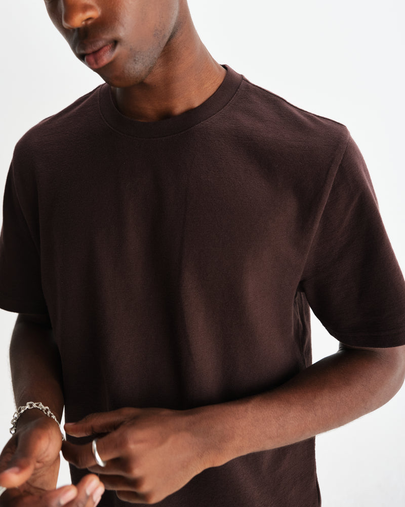 wax london men's Dean - Dark Brown Textured Organic Cotton T-Shirt