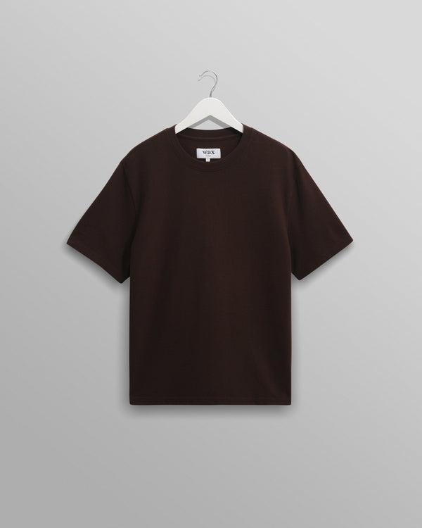 wax london men's Dean - Dark Brown Textured Organic Cotton T-Shirt