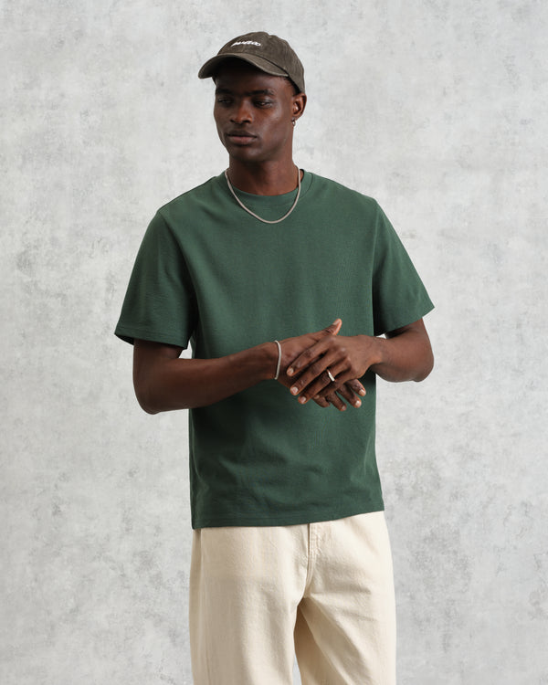 wax london Dean - Dark Green Textured Organic Cotton T-Shirt