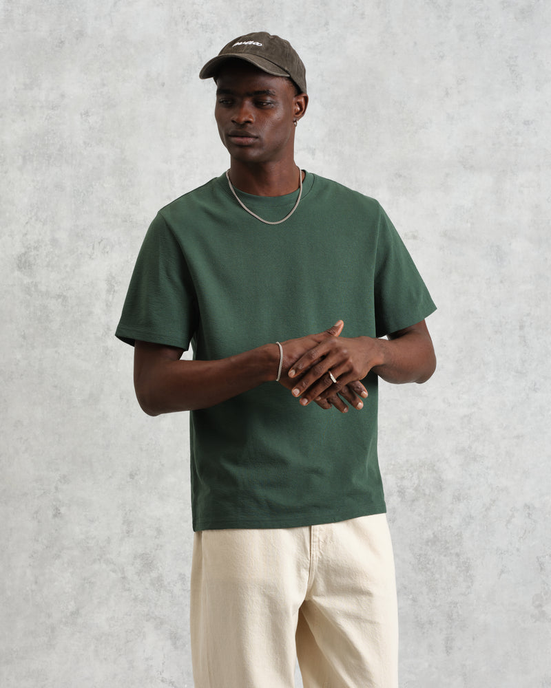 wax london Dean - Dark Green Textured Organic Cotton T-Shirt