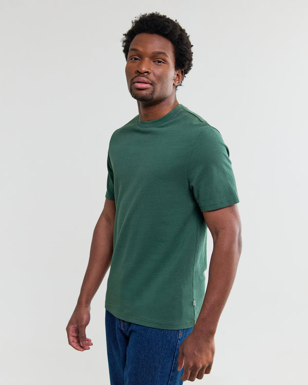 wax london men's Dean - Dark Green Textured Organic Cotton T-Shirt