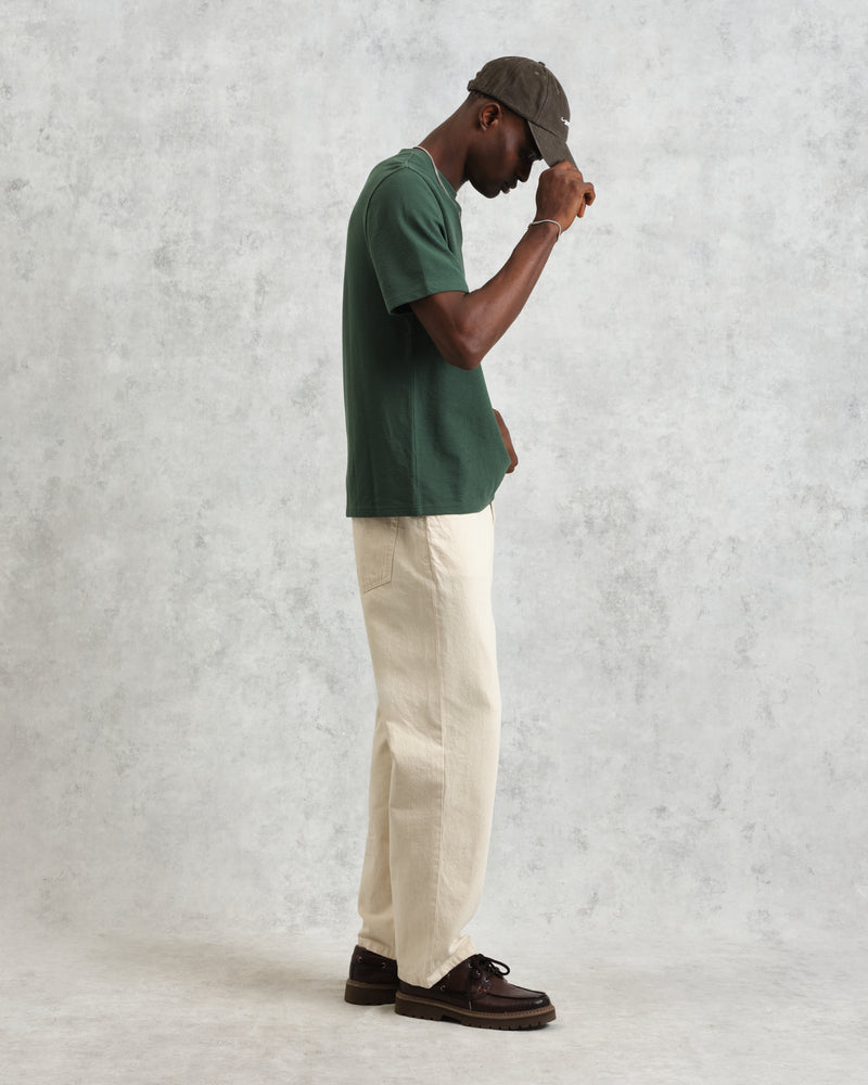 wax london Dean - Dark Green Textured Organic Cotton T-Shirt