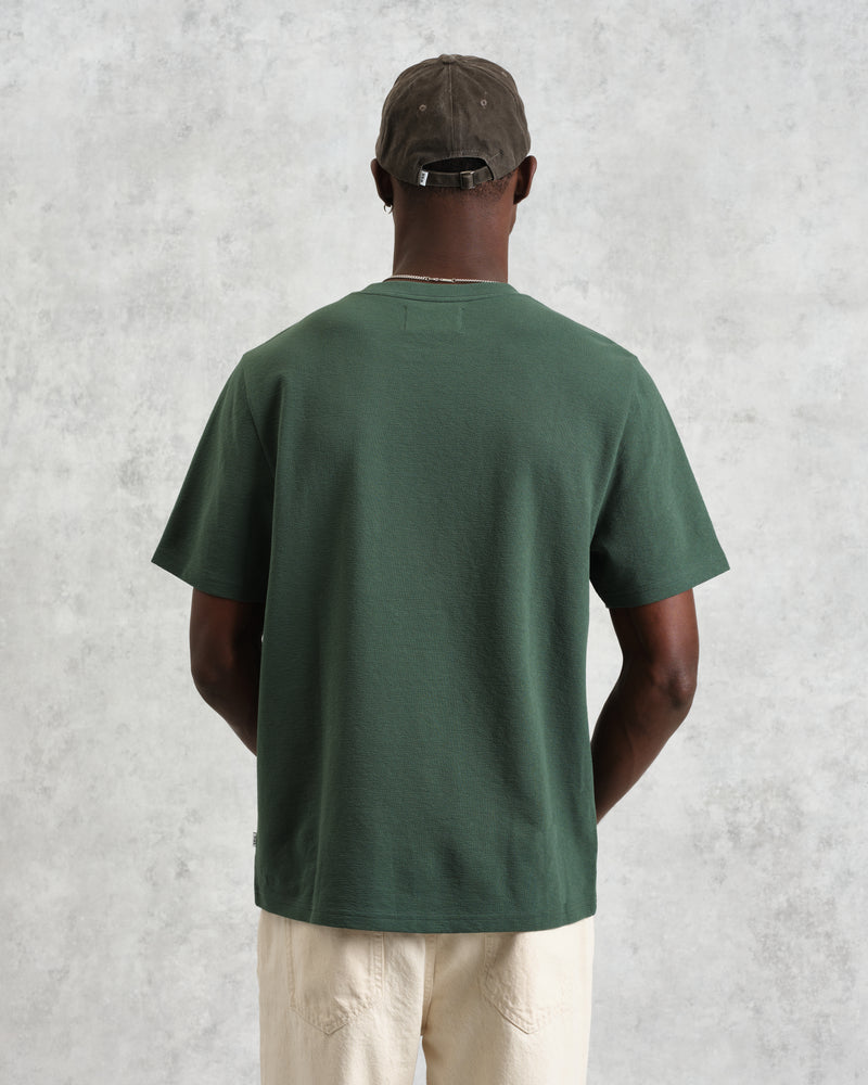wax london Dean - Dark Green Textured Organic Cotton T-Shirt