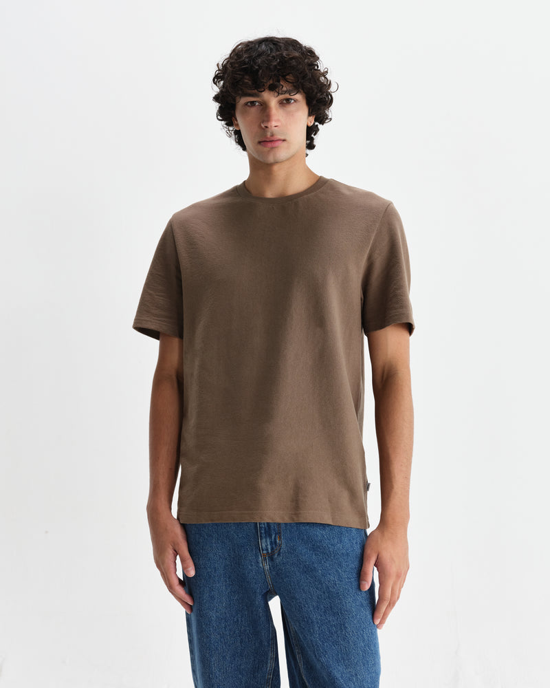 wax london men's Dean - Khaki Brown Textured Organic Cotton T-Shirt
