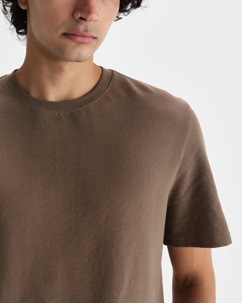 wax london men's Dean - Khaki Brown Textured Organic Cotton T-Shirt