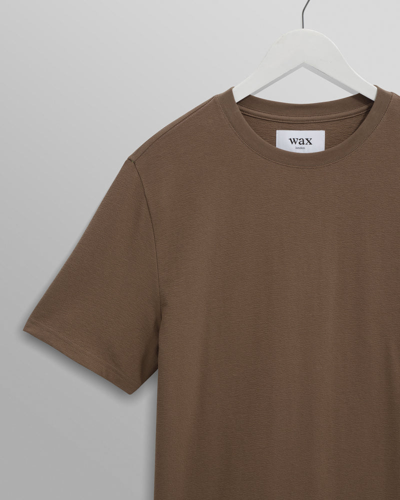 wax london men's Dean - Dusty Brown Textured Organic Cotton T-Shirt