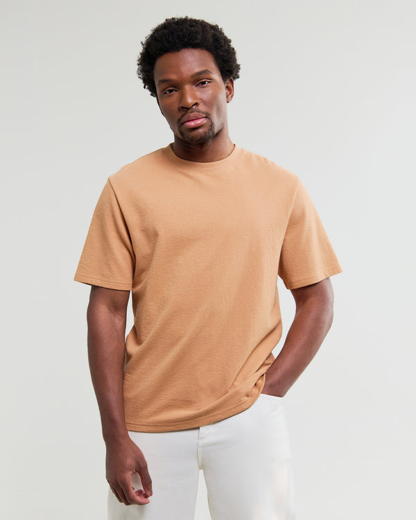 wax london men's Dean - Dusty Orange Textured Organic Cotton T-Shirt