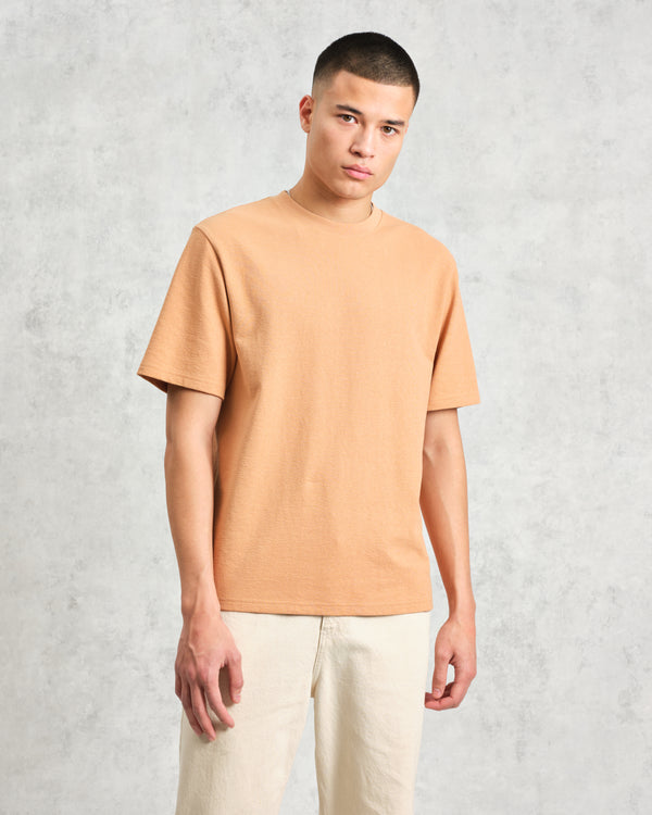 wax london Dean - Dusty Orange Textured Organic Cotton T-Shirt