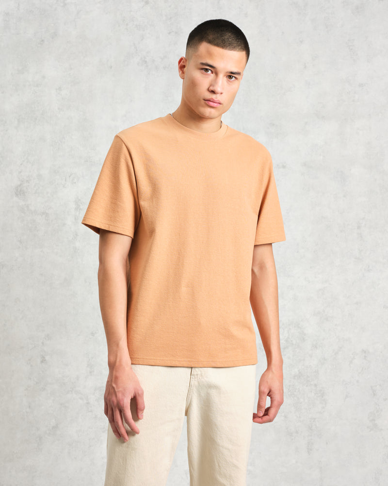 wax london Dean - Dusty Orange Textured Organic Cotton T-Shirt