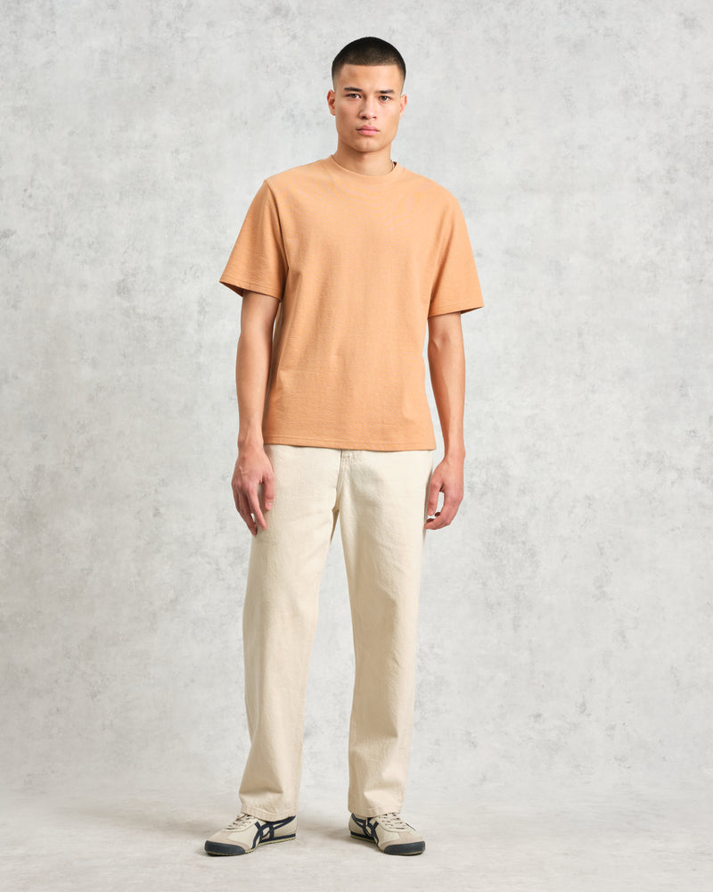 wax london Dean - Dusty Orange Textured Organic Cotton T-Shirt