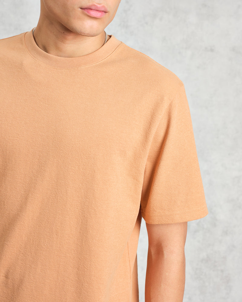 wax london Dean - Dusty Orange Textured Organic Cotton T-Shirt