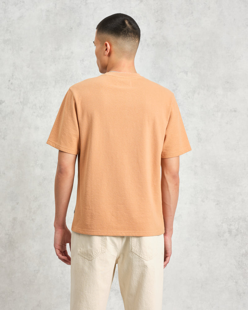 wax london Dean - Dusty Orange Textured Organic Cotton T-Shirt