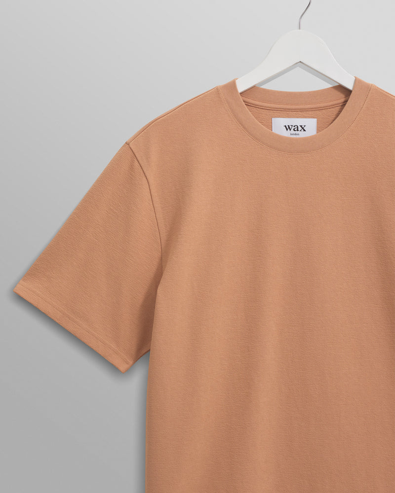 wax london Dean - Dusty Orange Textured Organic Cotton T-Shirt