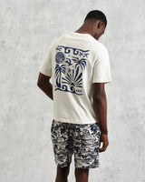men's wax london Dean - Ecru And Blue Doodle Scene Graphic Organic Cotton T-Shirt
