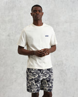 men's wax london Dean - Ecru And Blue Doodle Scene Graphic Organic Cotton T-Shirt