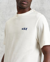 men's wax london Dean - Ecru And Blue Doodle Scene Graphic Organic Cotton T-Shirt