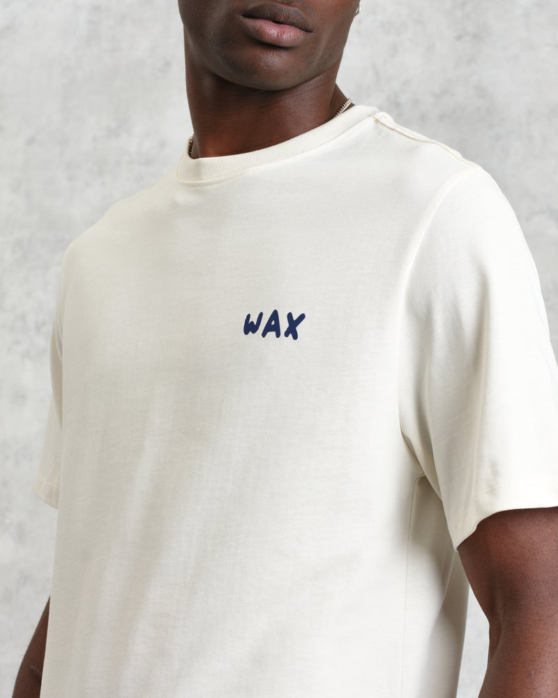 men's wax london Dean - Ecru And Blue Doodle Scene Graphic Organic Cotton T-Shirt