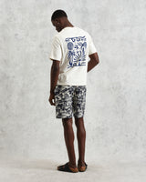 men's wax london Dean - Ecru And Blue Doodle Scene Graphic Organic Cotton T-Shirt