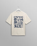 Dean - Ecru And Blue Doodle Scene Graphic Cotton T-Shirt