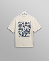 men's wax london Dean - Ecru And Blue Doodle Scene Graphic Organic Cotton T-Shirt