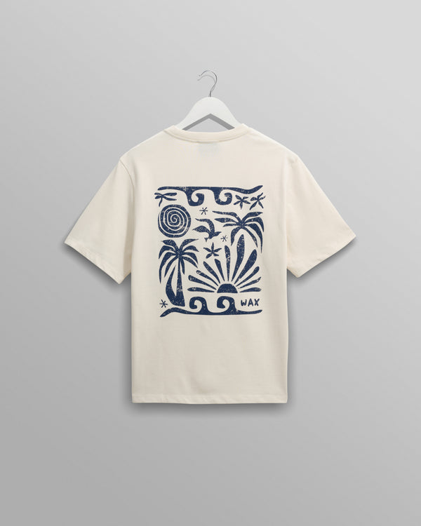 Dean - Ecru And Blue Doodle Scene Graphic Organic Cotton T-Shirt