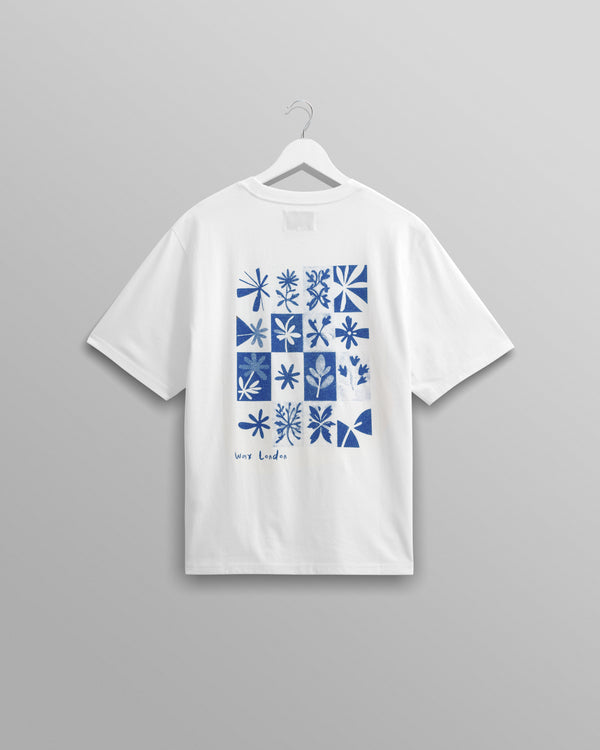 wax london Dean - Ecru And Blue Floral Graphic Organic Cotton T-Shirt