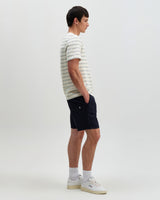 Dean - Ecru And Blue Stitch Stripe Organic Cotton T-Shirt