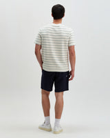 Dean - Ecru And Blue Stitch Stripe Organic Cotton T-Shirt