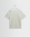 Dean - Ecru And Blue Stitch Stripe Organic Cotton T-Shirt
