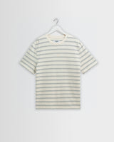 Dean - Ecru And Blue Stitch Stripe Organic Cotton T-Shirt