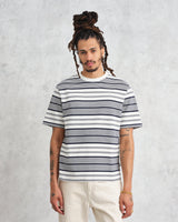 wax london Dean - Ecru And Navy Striped Organic Cotton T-Shirt