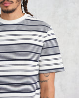 wax london Dean - Ecru And Navy Striped Organic Cotton T-Shirt