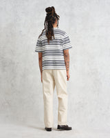 wax london Dean - Ecru And Navy Striped Organic Cotton T-Shirt