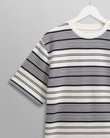 wax london Dean - Ecru And Navy Striped Organic Cotton T-Shirt