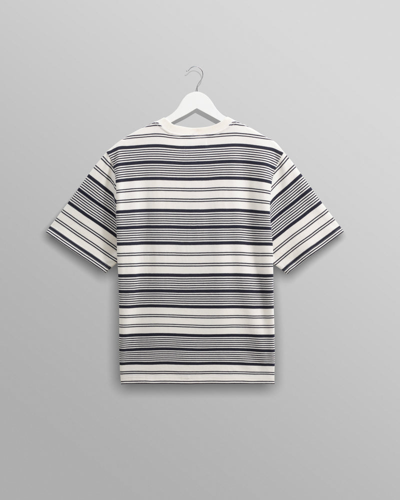 wax london Dean - Ecru And Navy Striped Organic Cotton T-Shirt