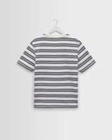 wax london men's Dean - Ecru And Navy Textured Stripe Organic Cotton T-Shirt