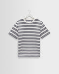 Dean - Ecru And Navy Textured Stripe Organic Cotton T-Shirt