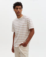 Dean - Ecru And Rust Stitch Stripe Organic Cotton T-Shirt