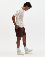 Dean - Ecru And Rust Stitch Stripe Organic Cotton T-Shirt