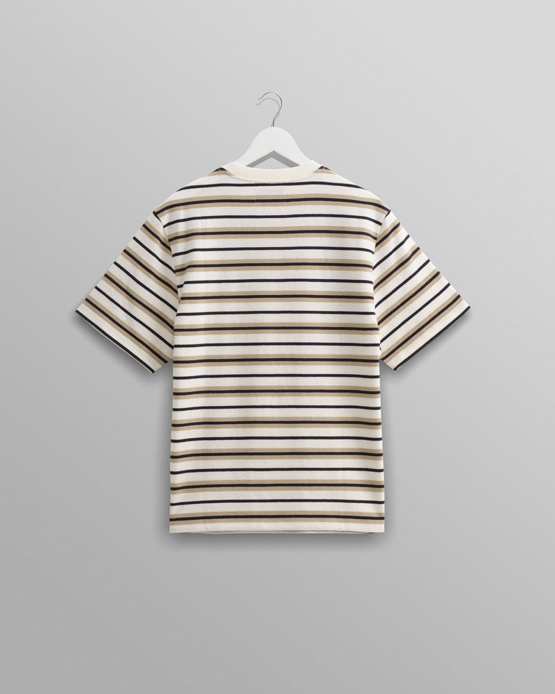 wax london Dean - Ecru Striped Textured Organic Cotton T-Shirt