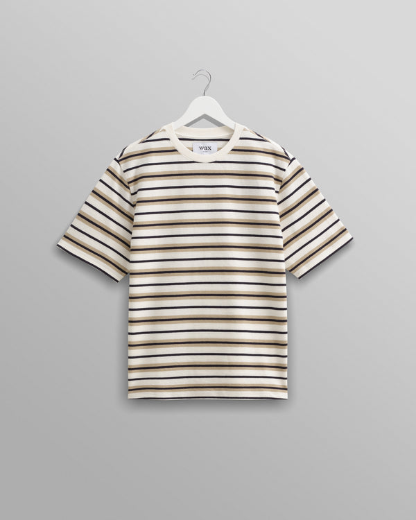 wax london ecru striped textured organic cotton t shirt front