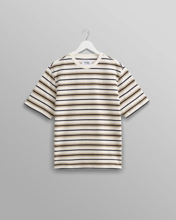 wax london Dean - Ecru Striped Textured Organic Cotton T-Shirt