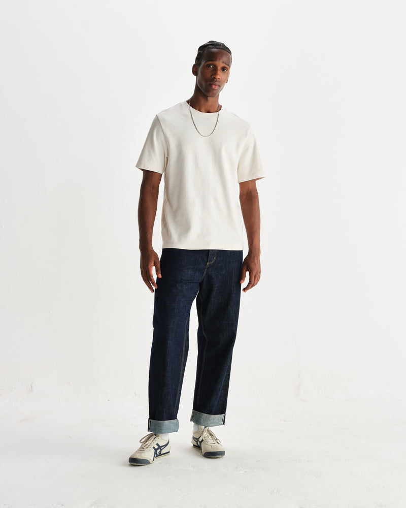 wax london men's Dean - Ecru Textured Organic Cotton T-Shirt