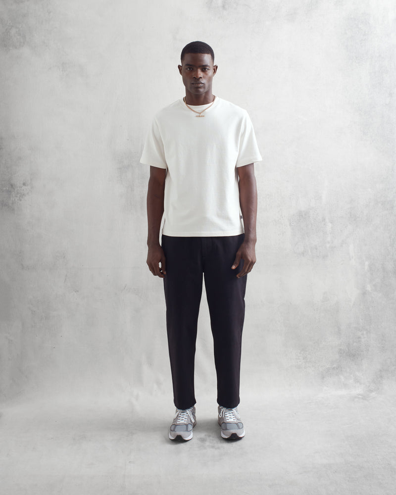 wax london Dean - Ecru Textured Organic Cotton T-Shirt