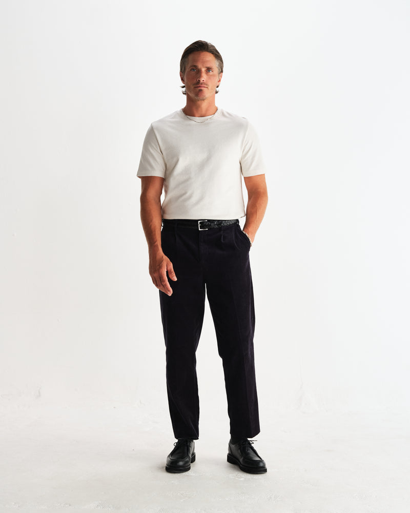 wax london men's Dean - Ecru Textured Organic Cotton T-Shirt