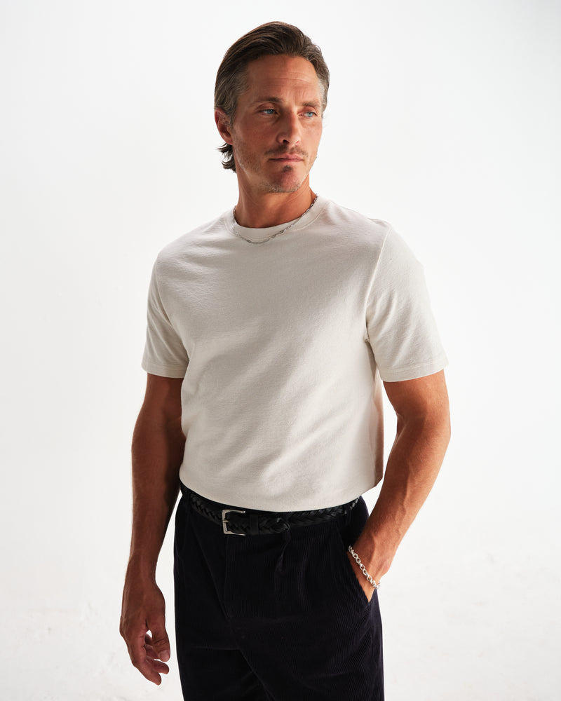 wax london men's Dean - Ecru Textured Organic Cotton T-Shirt