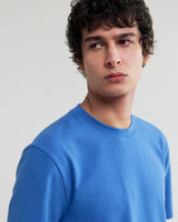 wax london men's Dean - French Blue Textured Organic Cotton T-Shirt