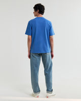 wax london men's Dean - French Blue Textured Organic Cotton T-Shirt