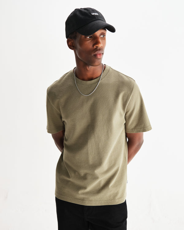 wax london men's Dean - Green Textured Organic Cotton T-Shirt