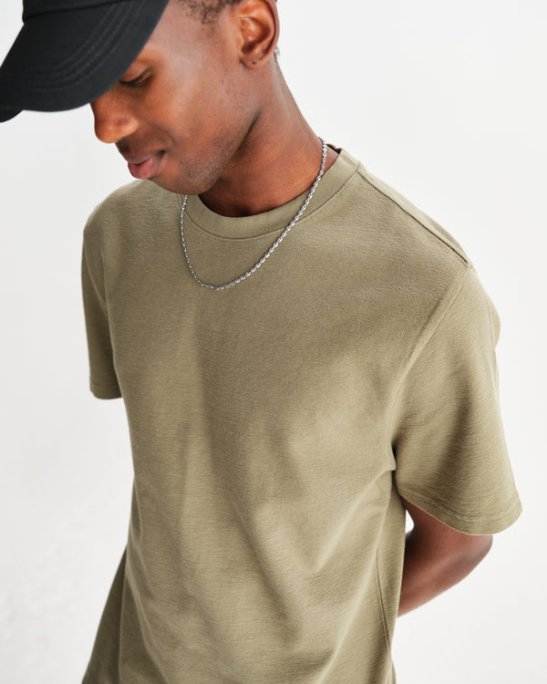 wax london men's Dean - Green Textured Organic Cotton T-Shirt